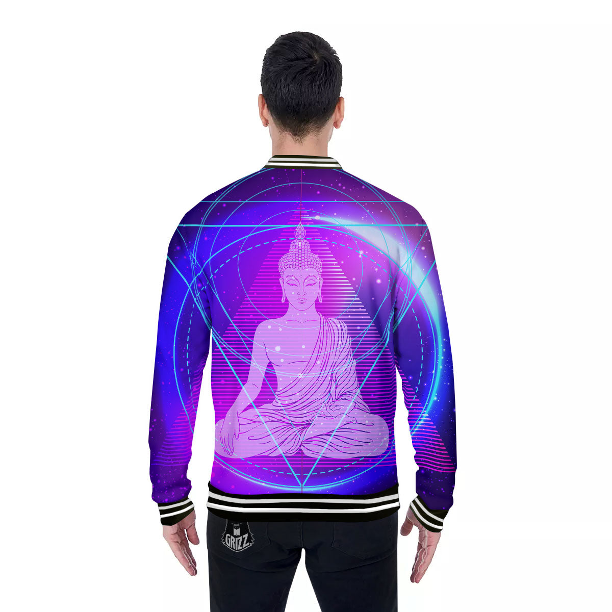 Buddha Teal And Purple Print Baseball Jacket-grizzshop