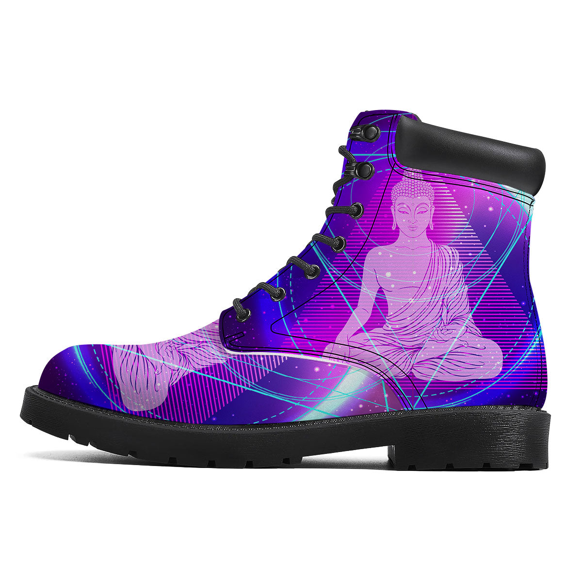Buddha Teal And Purple Print Boots-grizzshop