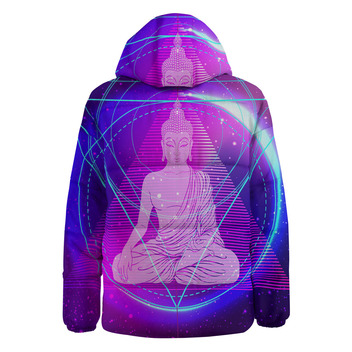 Buddha Teal And Purple Print Down Jacket-grizzshop
