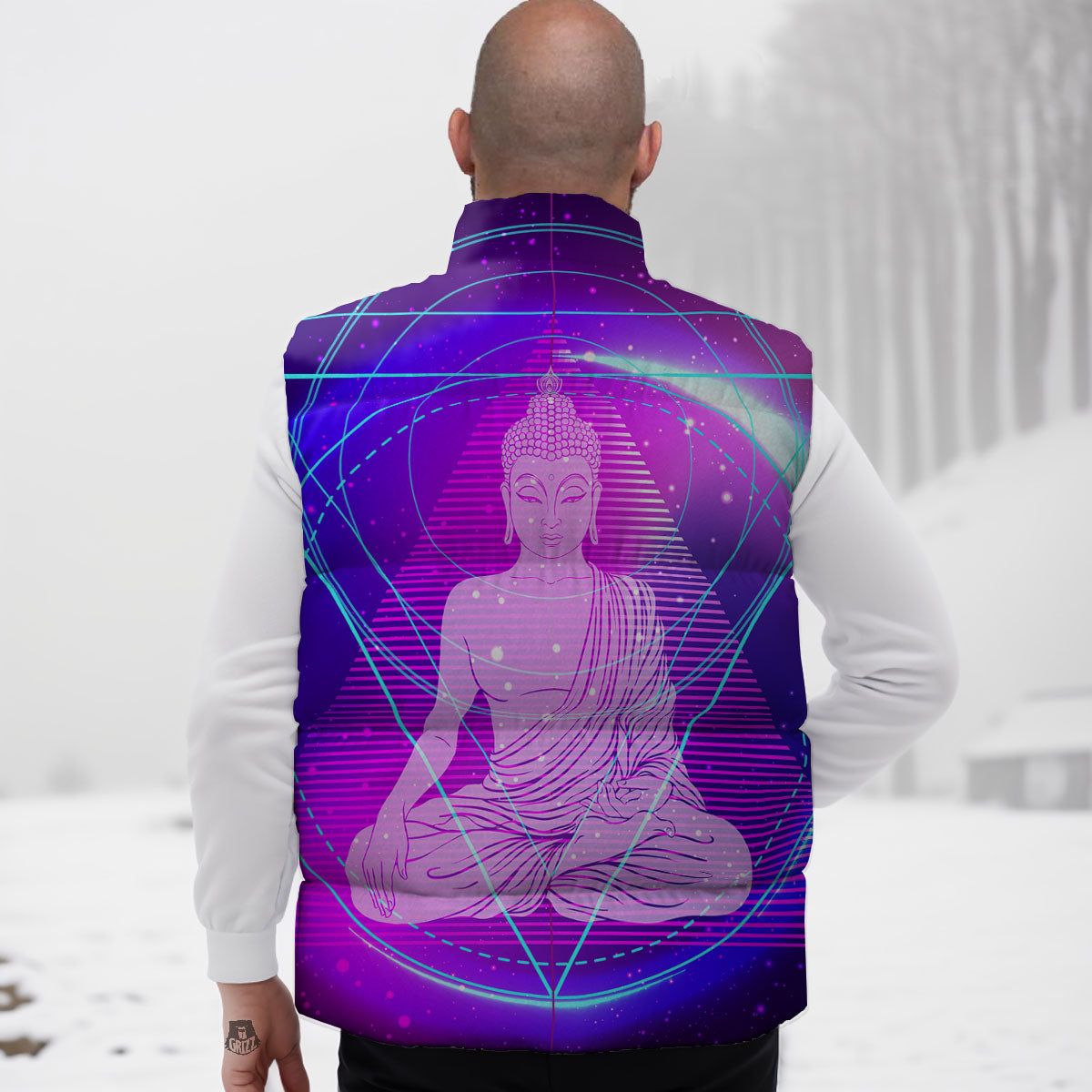 Buddha Teal And Purple Print Down Vest