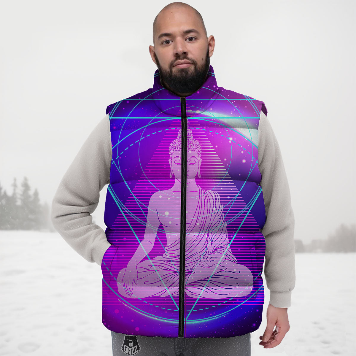 Buddha Teal And Purple Print Down Vest
