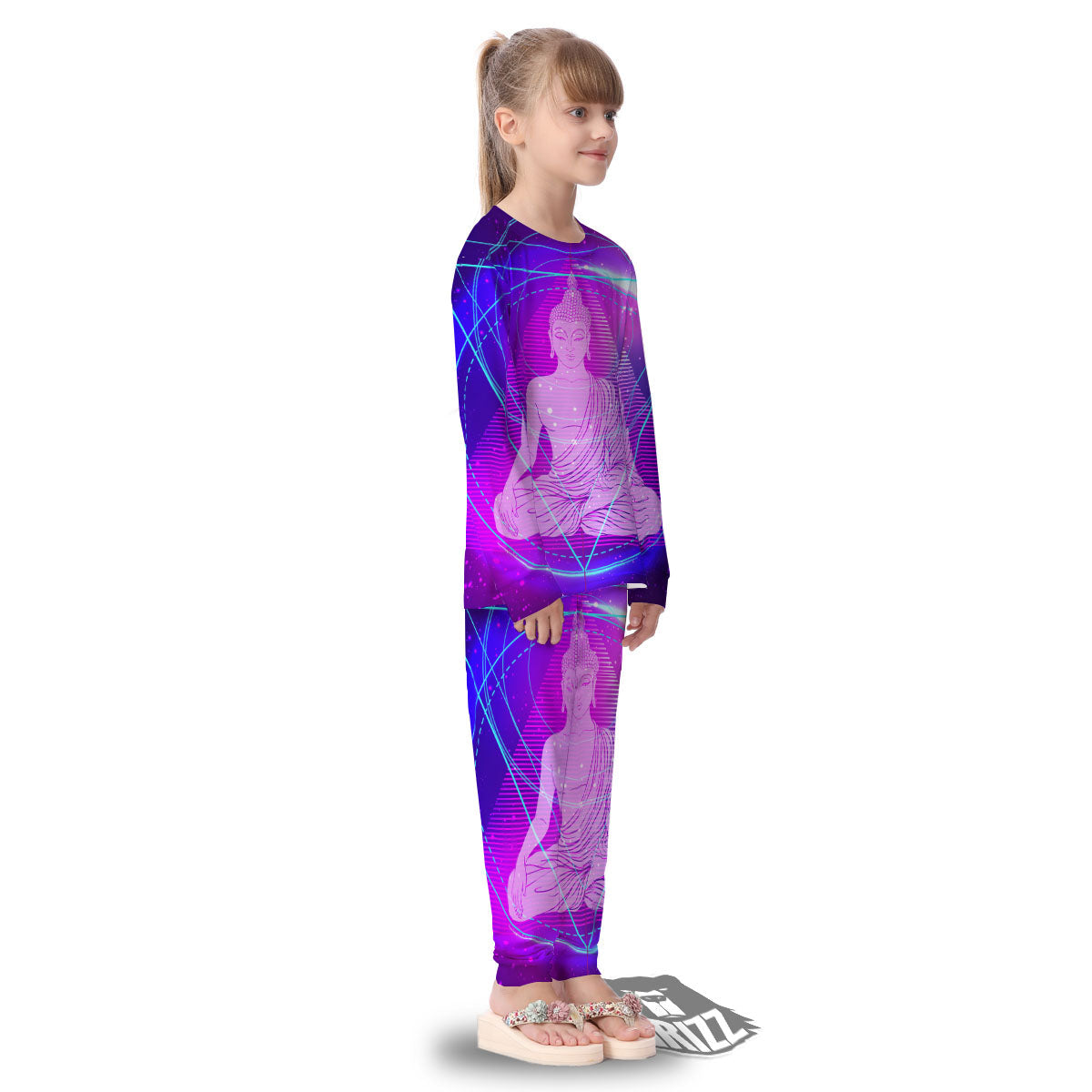 Buddha Teal And Purple Print Kid's Pajamas-grizzshop
