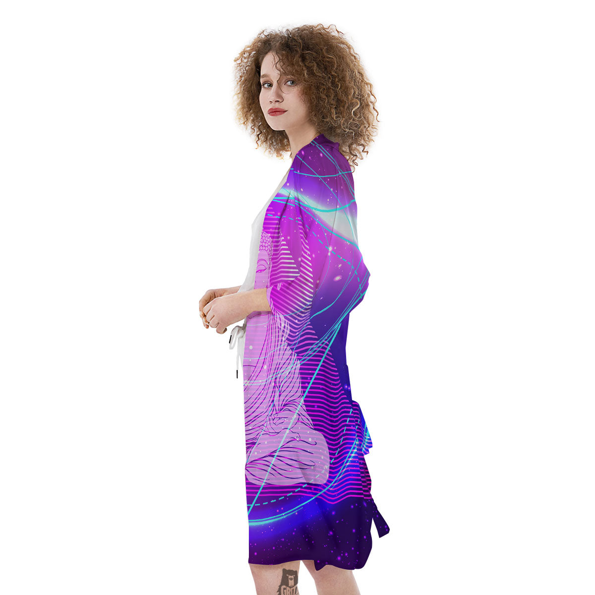 Buddha Teal And Purple Print Kimono-grizzshop