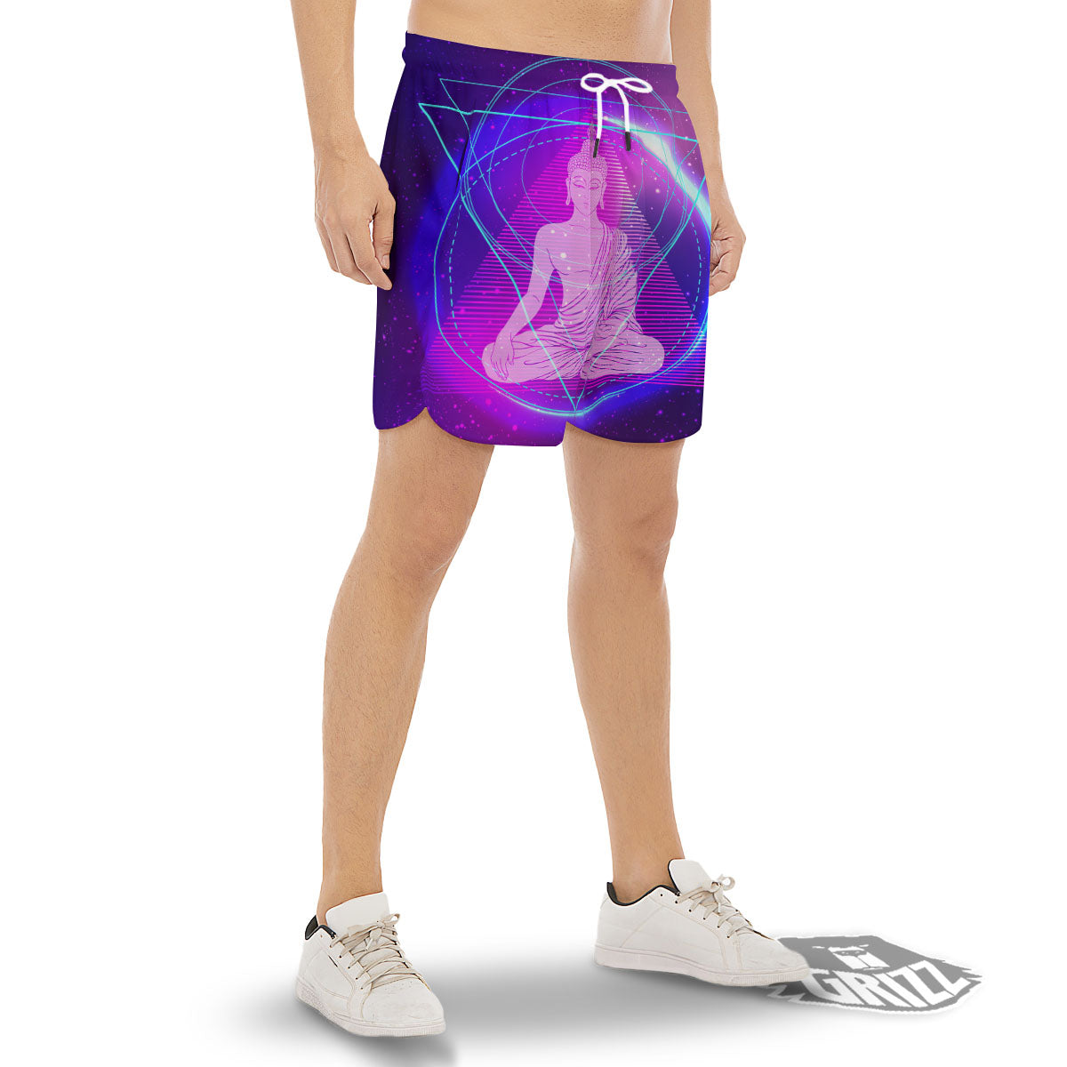 Buddha Teal And Purple Print Men's Gym Shorts-grizzshop