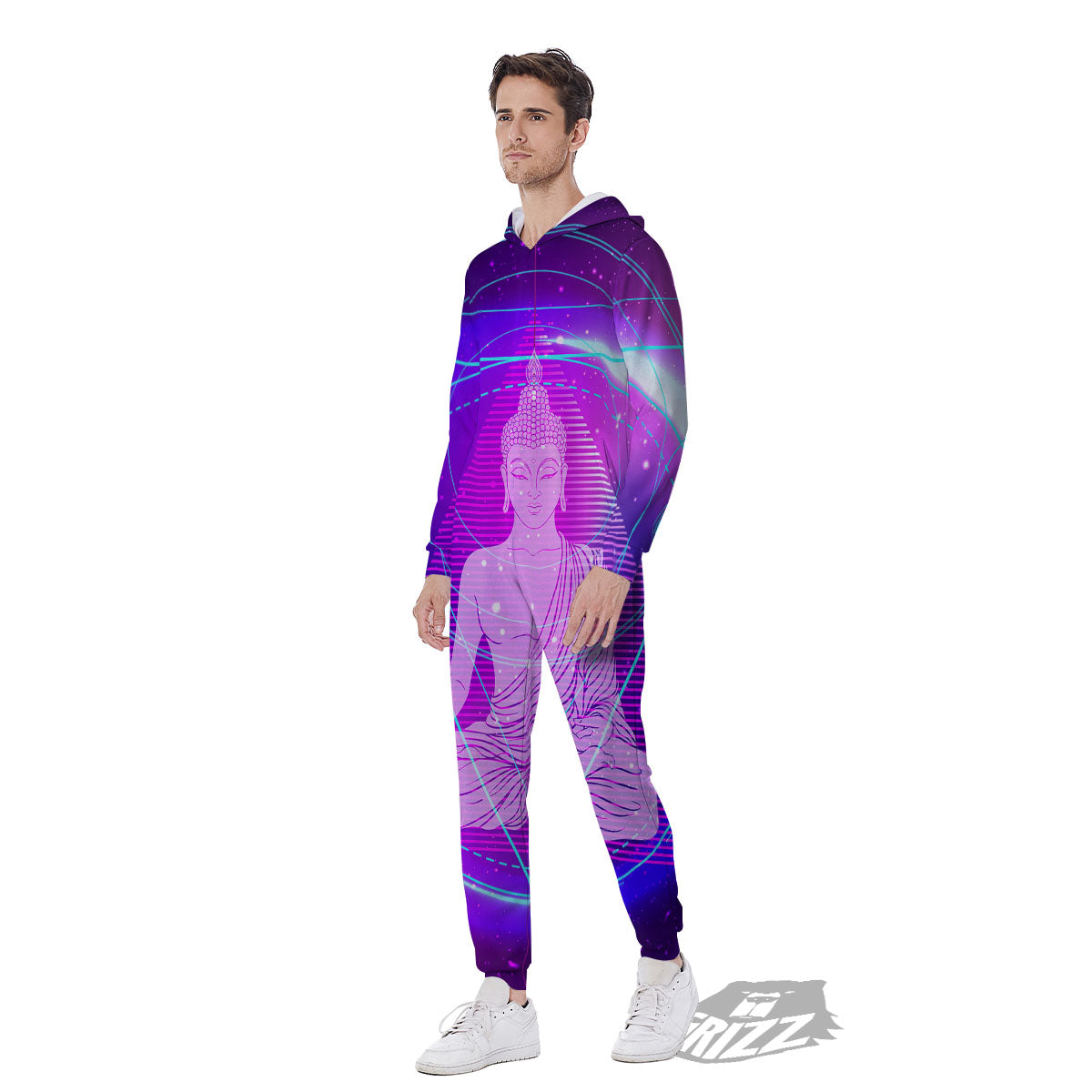 Buddha Teal And Purple Print Men's Jumpsuit-grizzshop