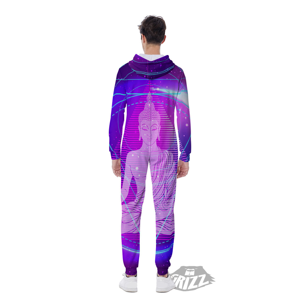 Buddha Teal And Purple Print Men's Jumpsuit-grizzshop