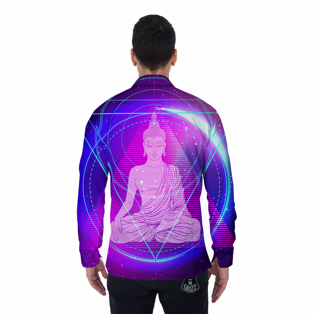 Buddha Teal And Purple Print Men's Long Sleeve Shirts-grizzshop