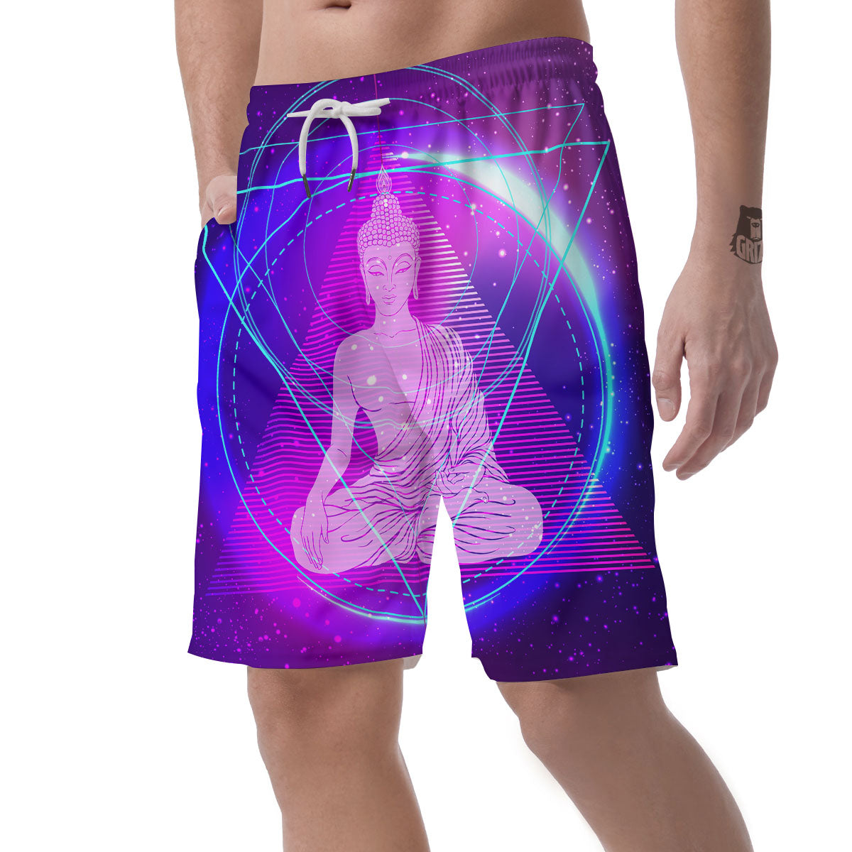 Buddha Teal And Purple Print Men's Shorts-grizzshop