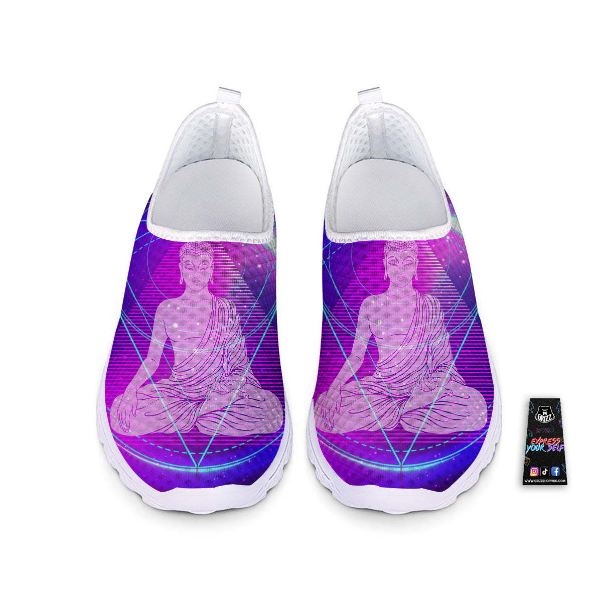 Buddha Teal And Purple Print Nurse Shoes-grizzshop