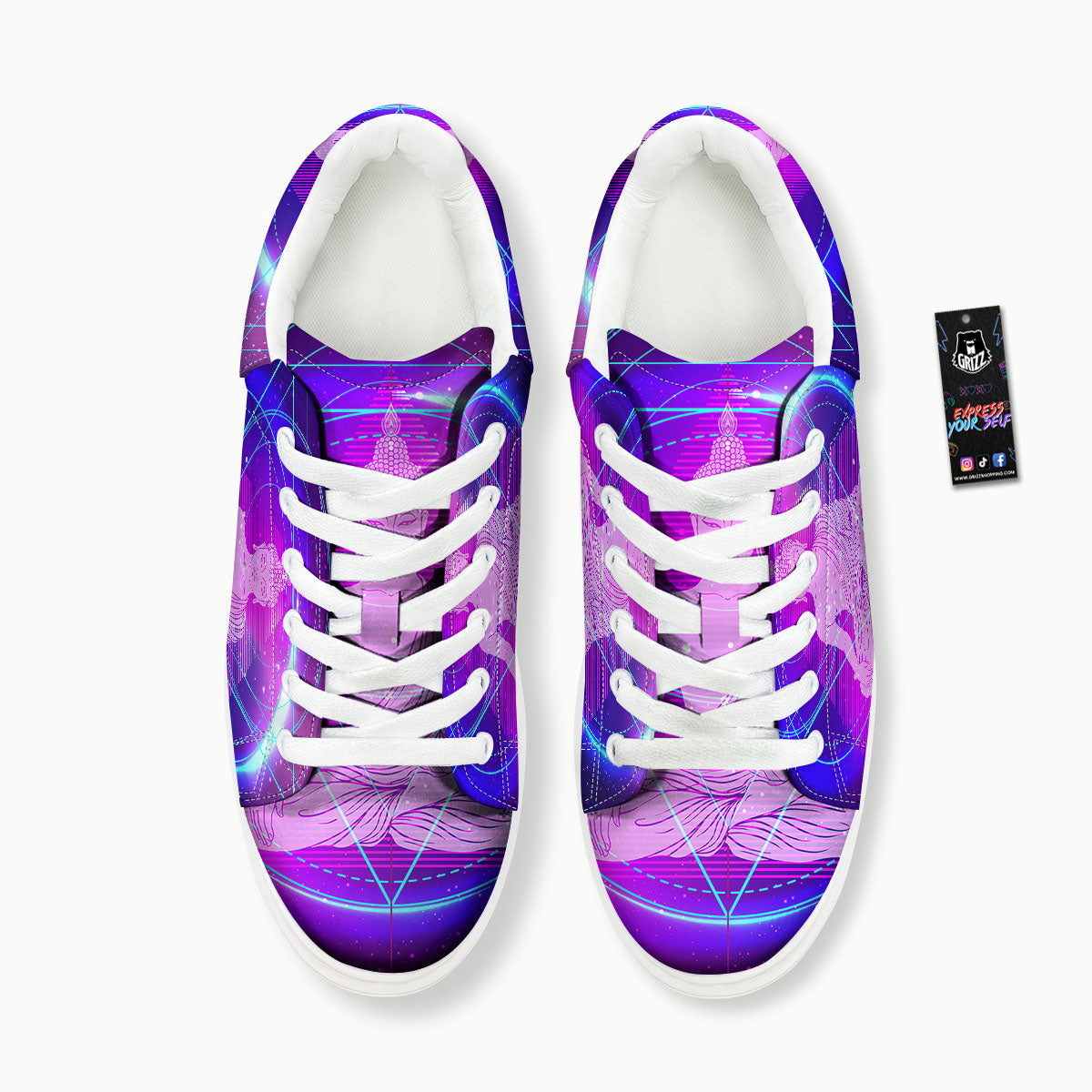 Buddha Teal And Purple Print Platform Shoes-grizzshop