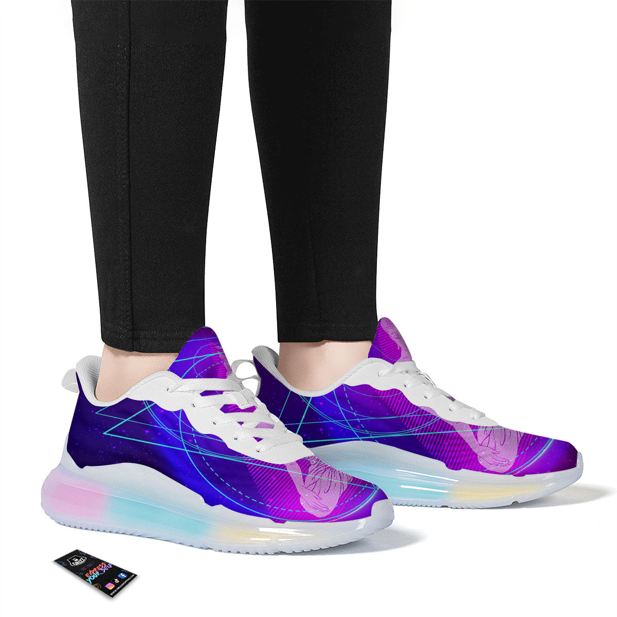 Buddha Teal And Purple Print Running Sneakers-grizzshop