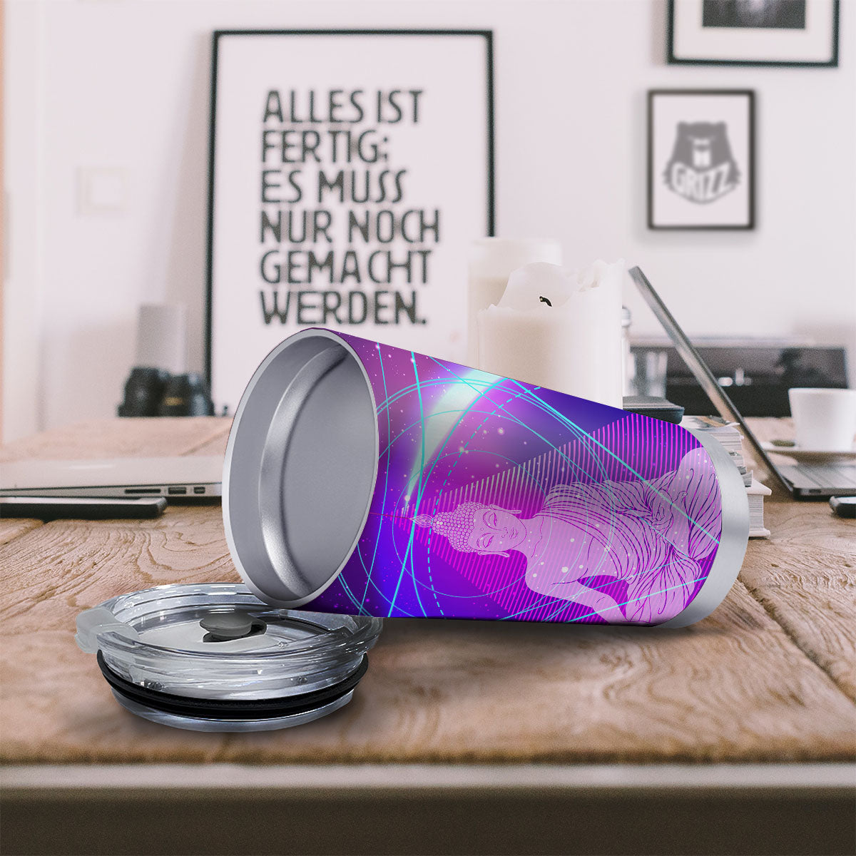 Buddha Teal And Purple Print Tumbler-grizzshop