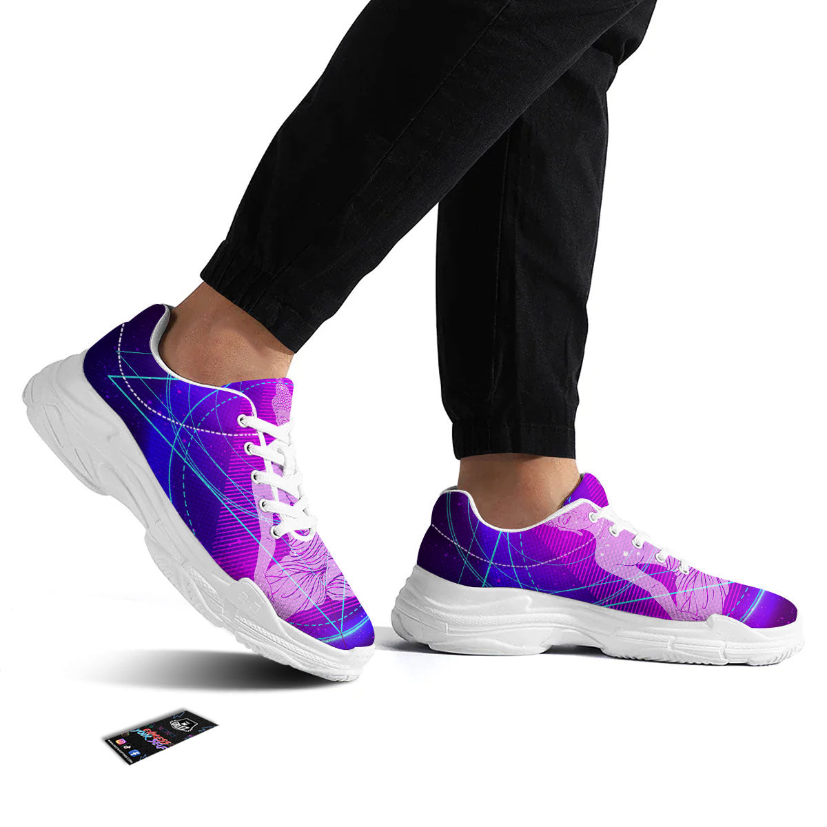 Buddha Teal And Purple Print White Chunky Shoes-grizzshop