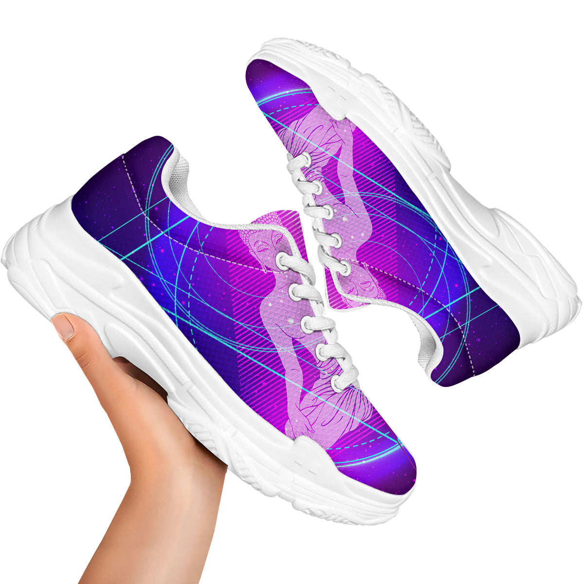 Buddha Teal And Purple Print White Chunky Shoes-grizzshop