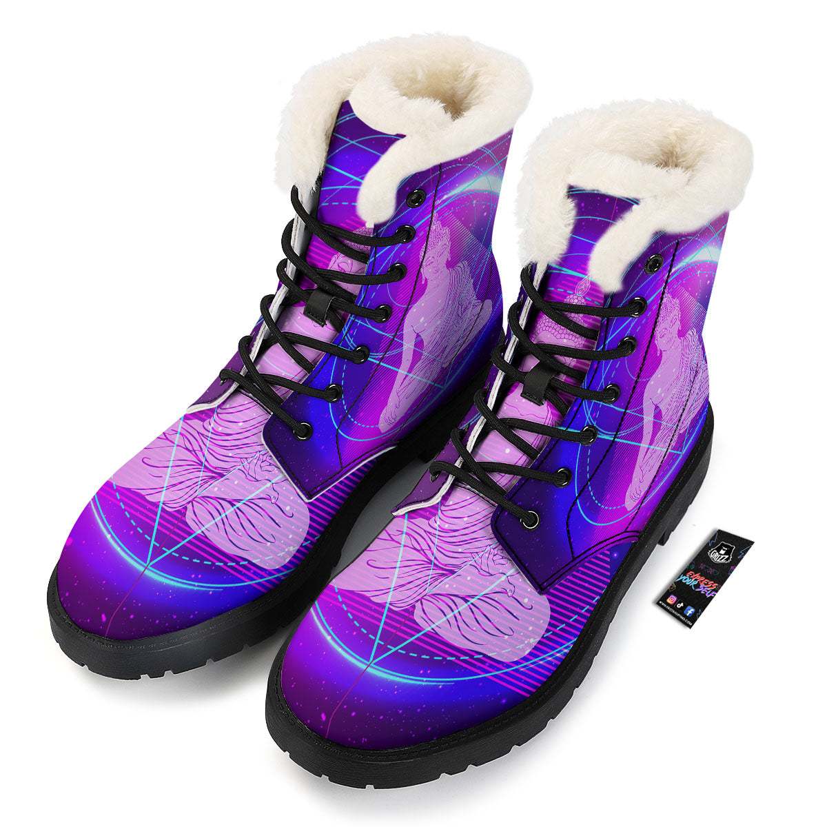 Buddha Teal And Purple Print Winter Boots-grizzshop