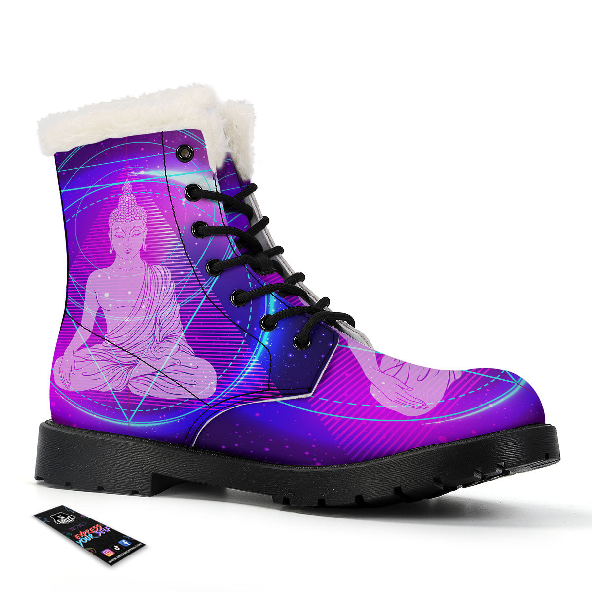 Buddha Teal And Purple Print Winter Boots-grizzshop
