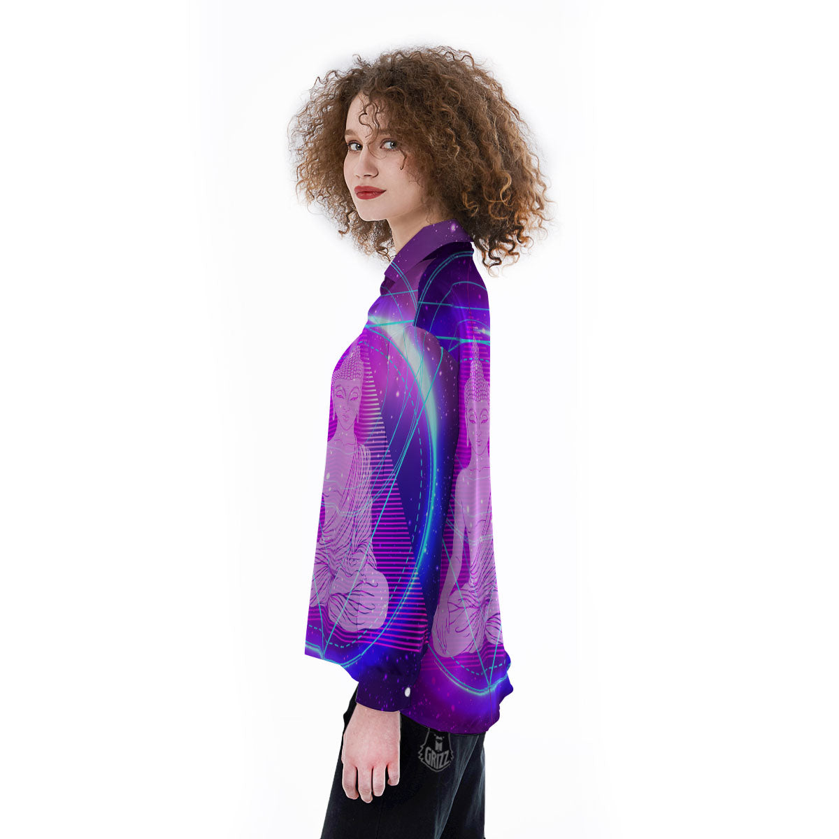 Buddha Teal And Purple Print Women's Long Sleeve Shirts-grizzshop