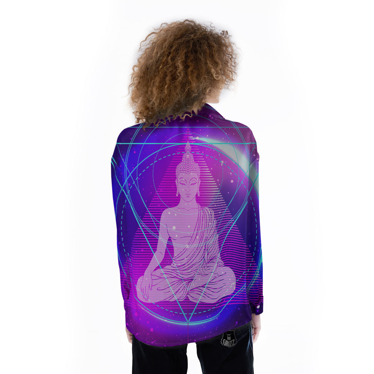 Buddha Teal And Purple Print Women's Long Sleeve Shirts-grizzshop