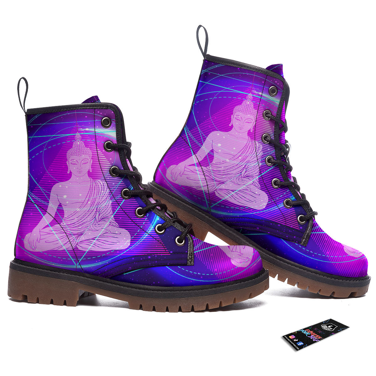 Buddha Teal And Purple Print Work Boots-grizzshop