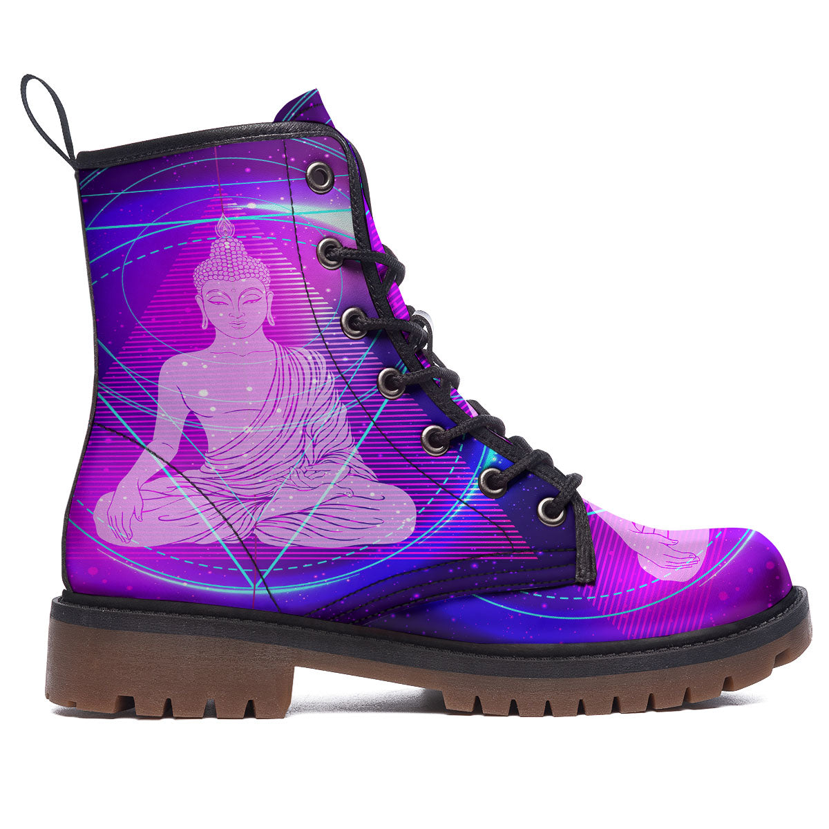 Buddha Teal And Purple Print Work Boots-grizzshop