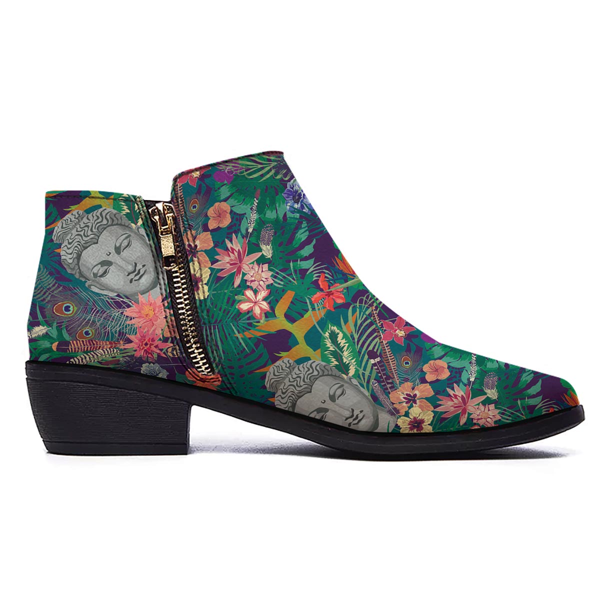 Buddha Tropical Print Pattern Ankle Boots-grizzshop