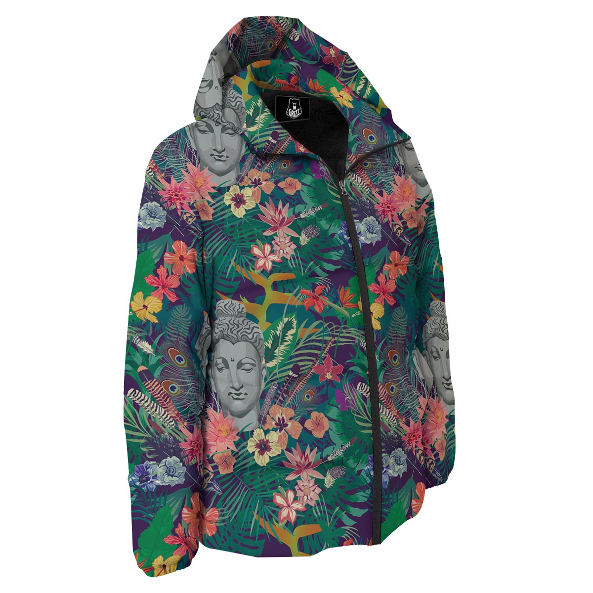 Buddha Tropical Print Pattern Down Jacket-grizzshop
