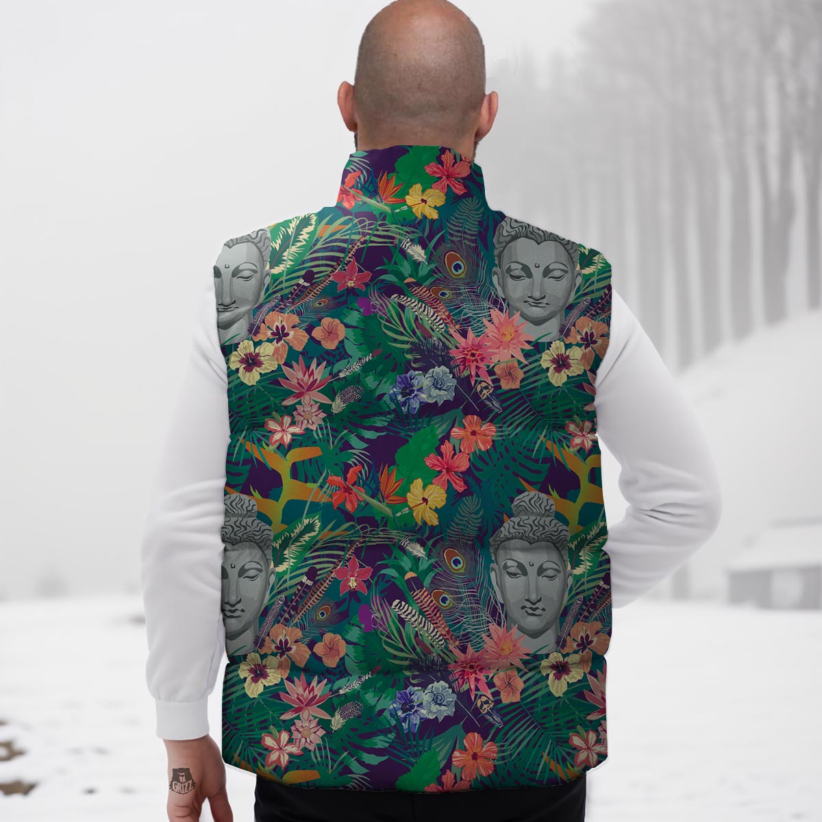 Buddha Tropical Print Pattern Down Vest-grizzshop