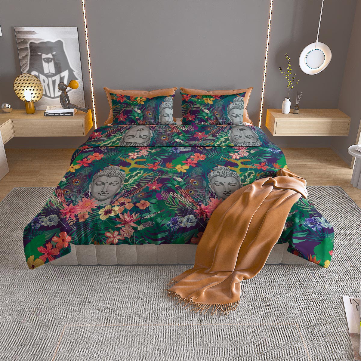 Buddha Tropical Print Pattern Duvet Cover Bedding Set-grizzshop