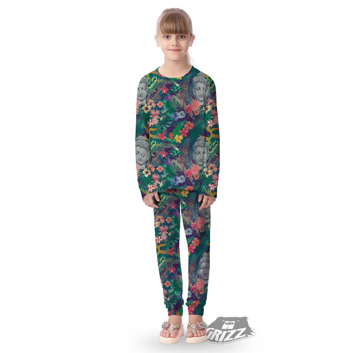 Buddha Tropical Print Pattern Kid's Pajamas-grizzshop
