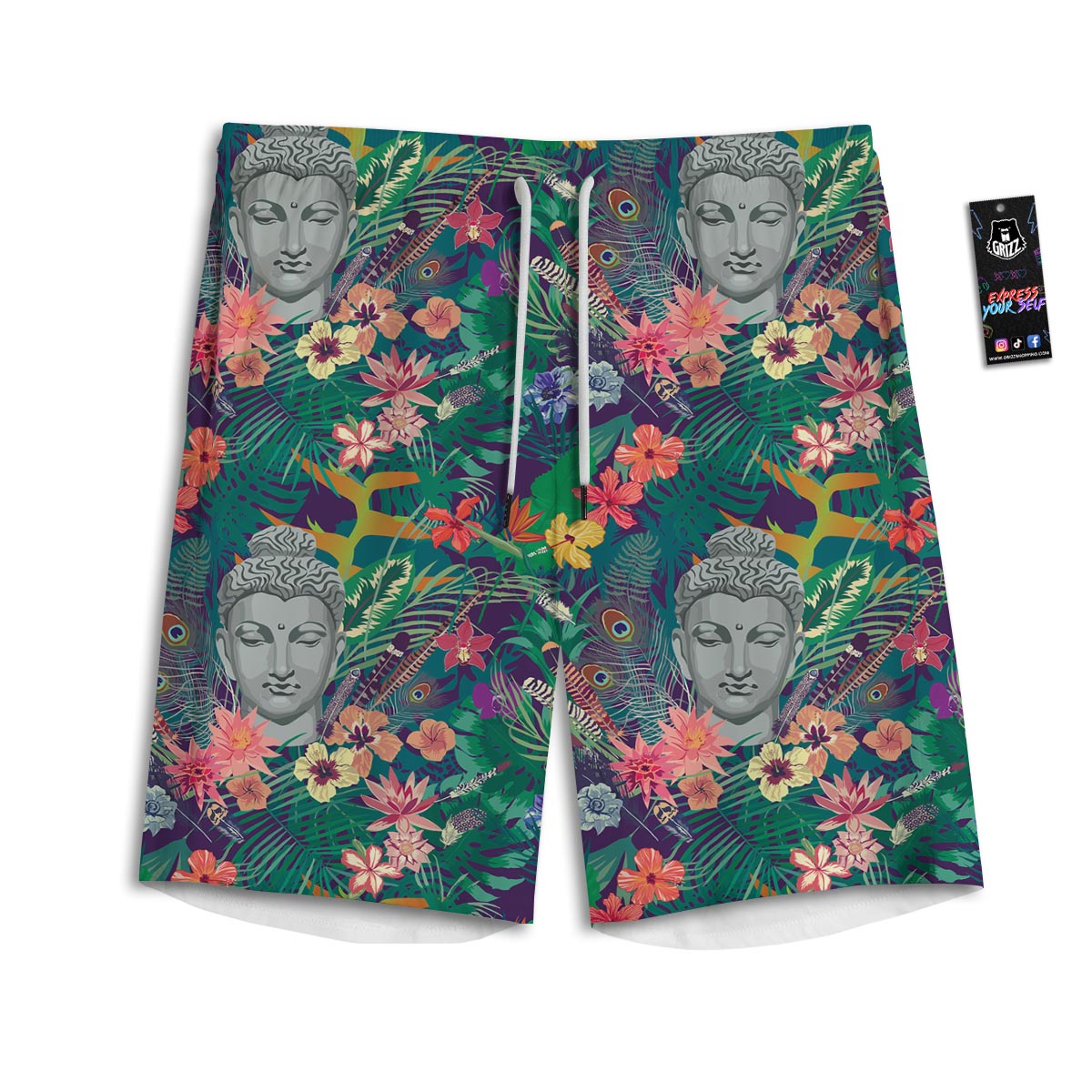 Buddha Tropical Print Pattern Men's Athletic Shorts