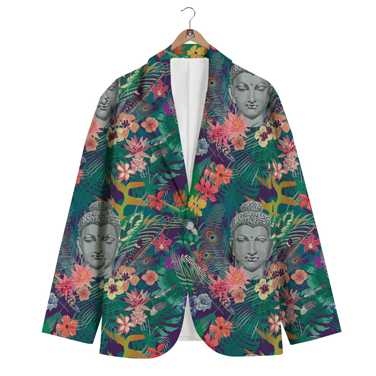 Buddha Tropical Print Pattern Men's Blazer-grizzshop