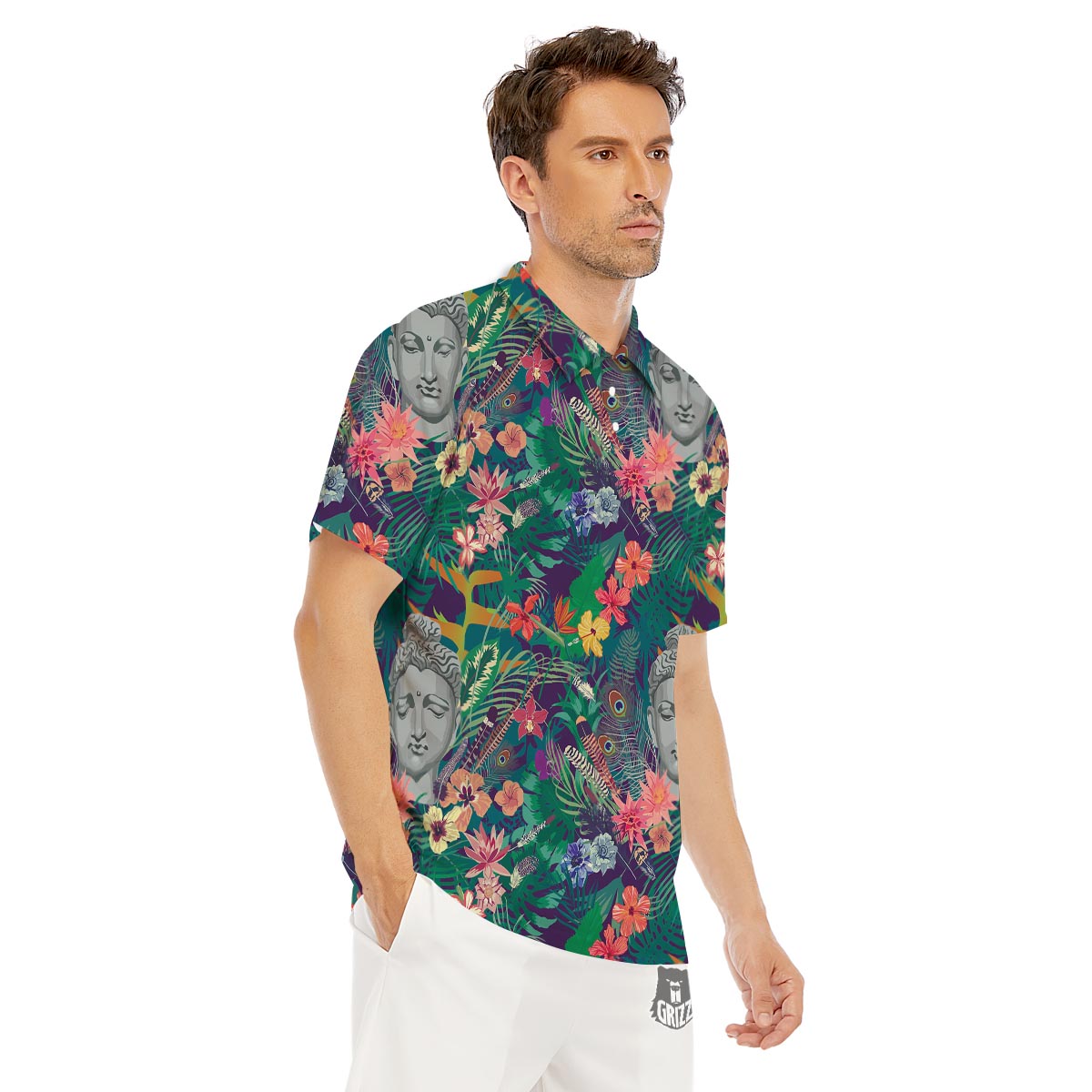 Buddha Tropical Print Pattern Men's Golf Shirts-grizzshop