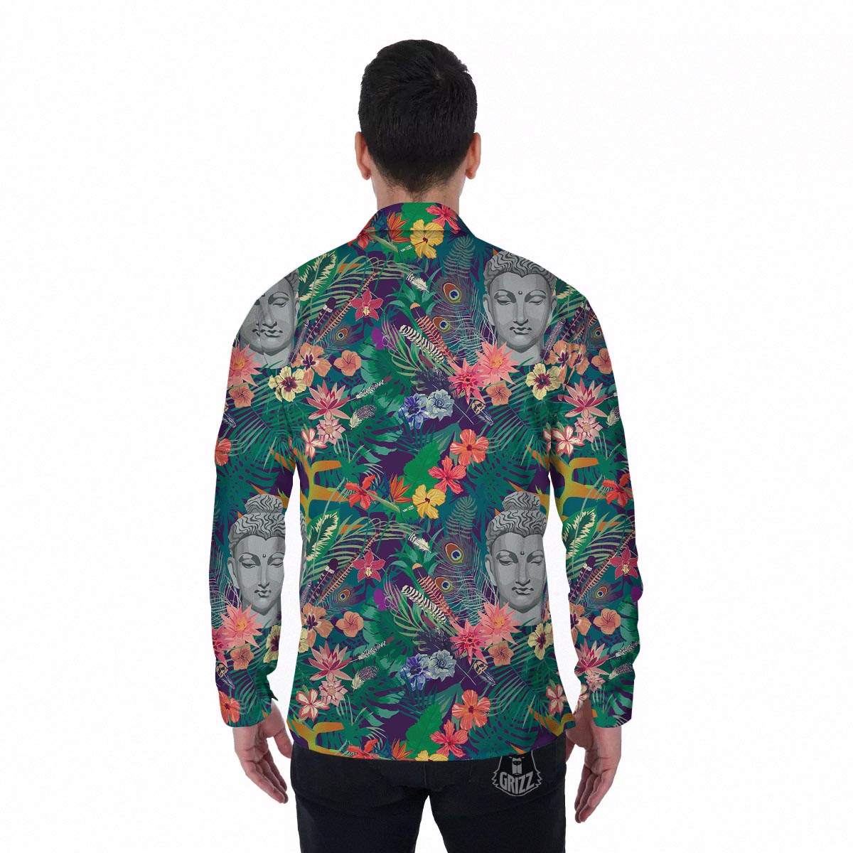 Buddha Tropical Print Pattern Men's Long Sleeve Shirts-grizzshop
