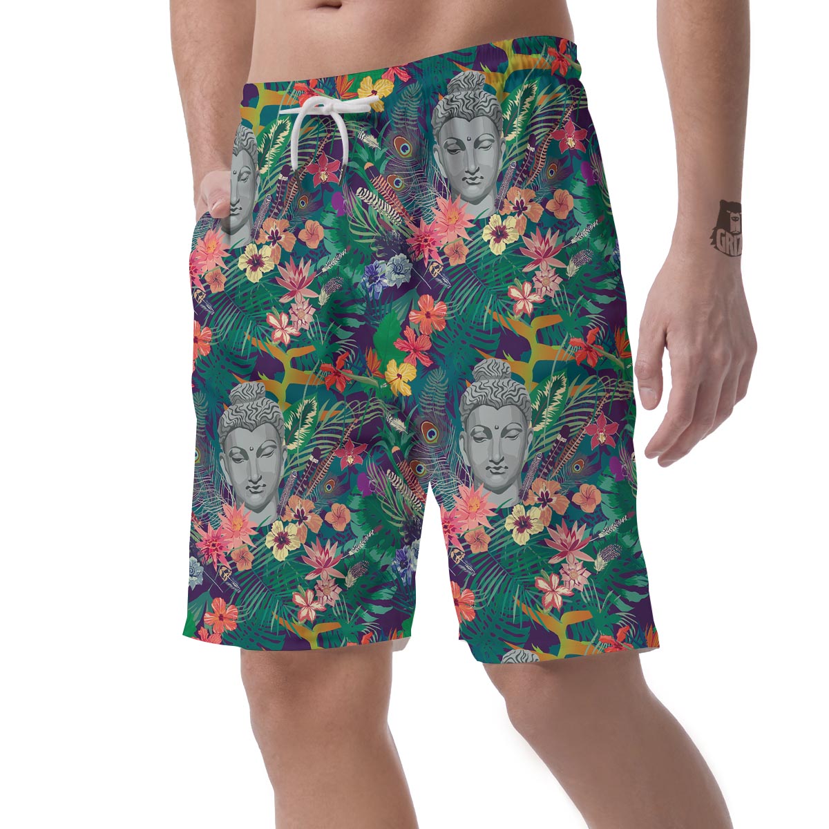 Buddha Tropical Print Pattern Men's Shorts-grizzshop