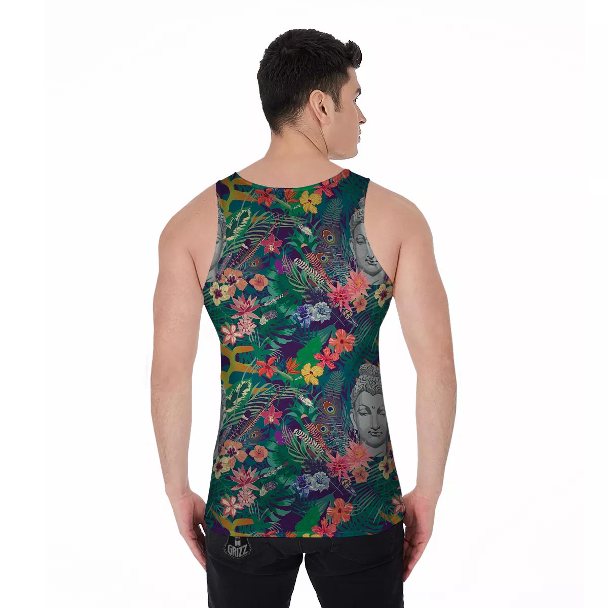Buddha Tropical Print Pattern Men's Tank Top-grizzshop