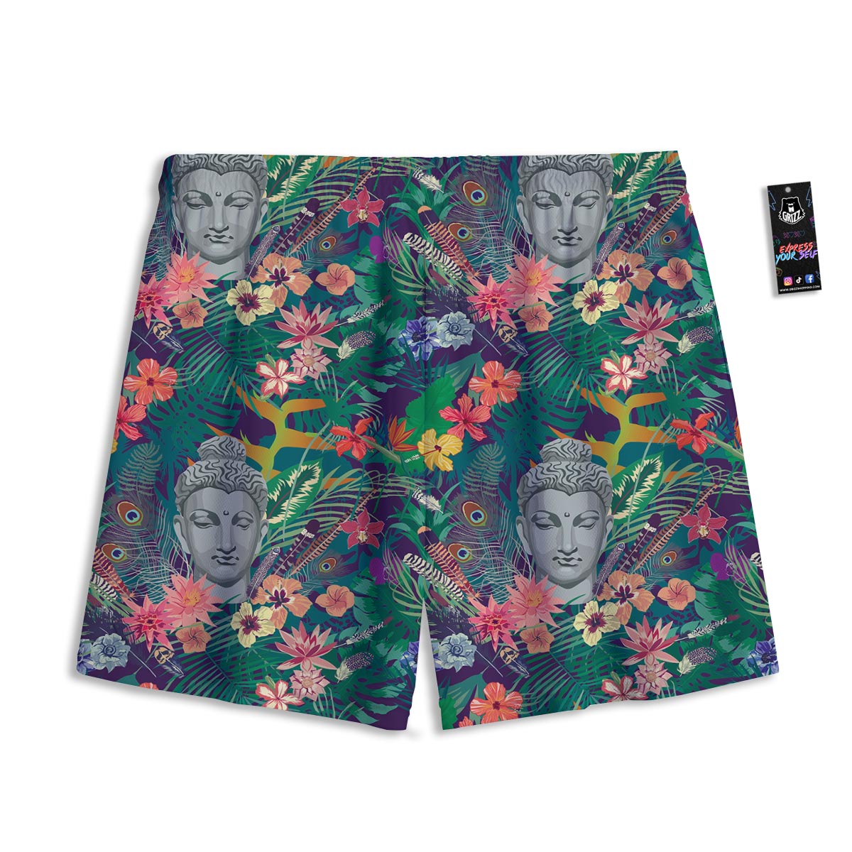 Buddha Tropical Print Pattern Mesh Shorts-grizzshop