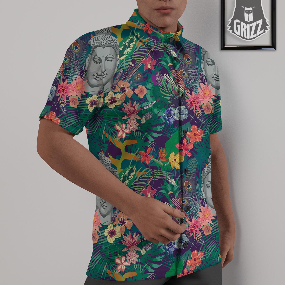 Buddha Tropical Print Pattern Untucked Shirts-grizzshop