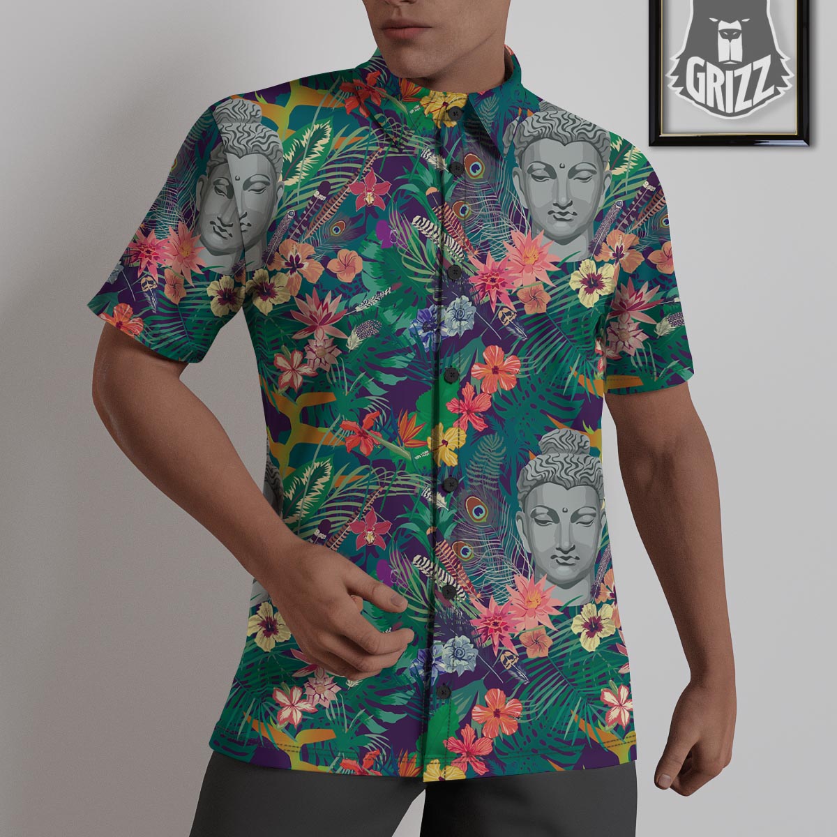 Buddha Tropical Print Pattern Untucked Shirts-grizzshop
