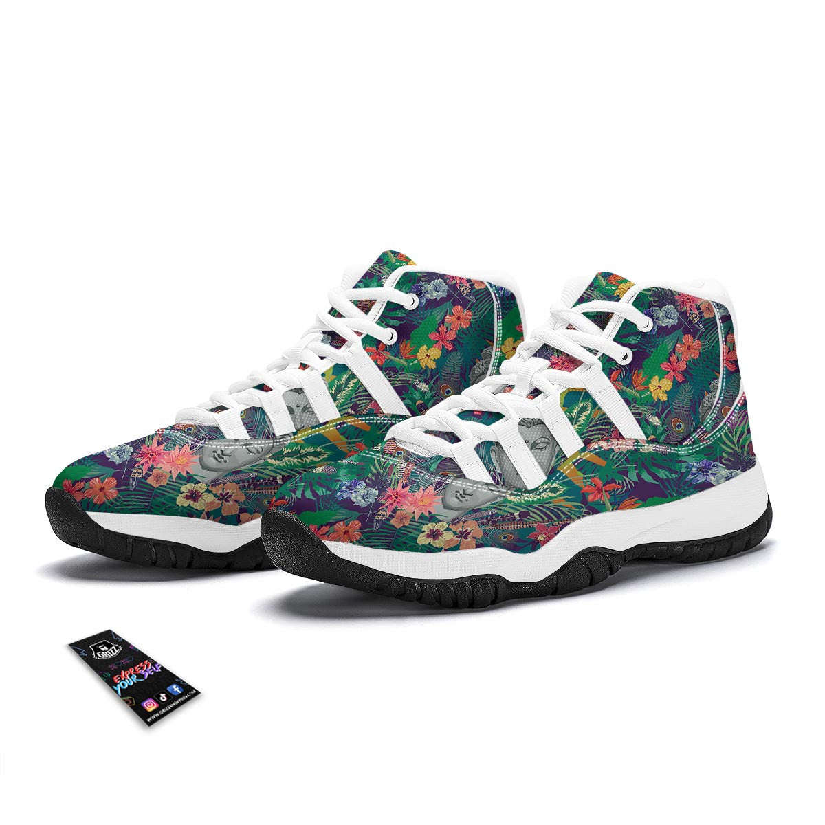 Buddha Tropical Print Pattern White Bball Shoes-grizzshop