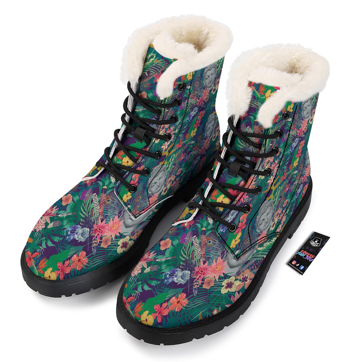 Buddha Tropical Print Pattern Winter Boots-grizzshop
