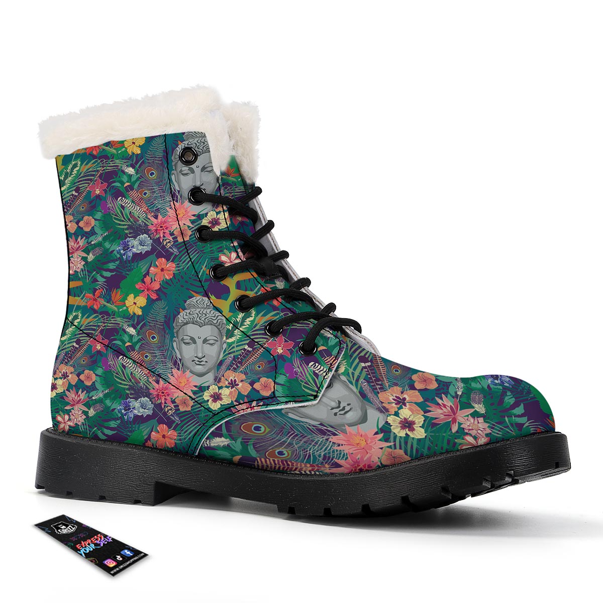 Buddha Tropical Print Pattern Winter Boots-grizzshop
