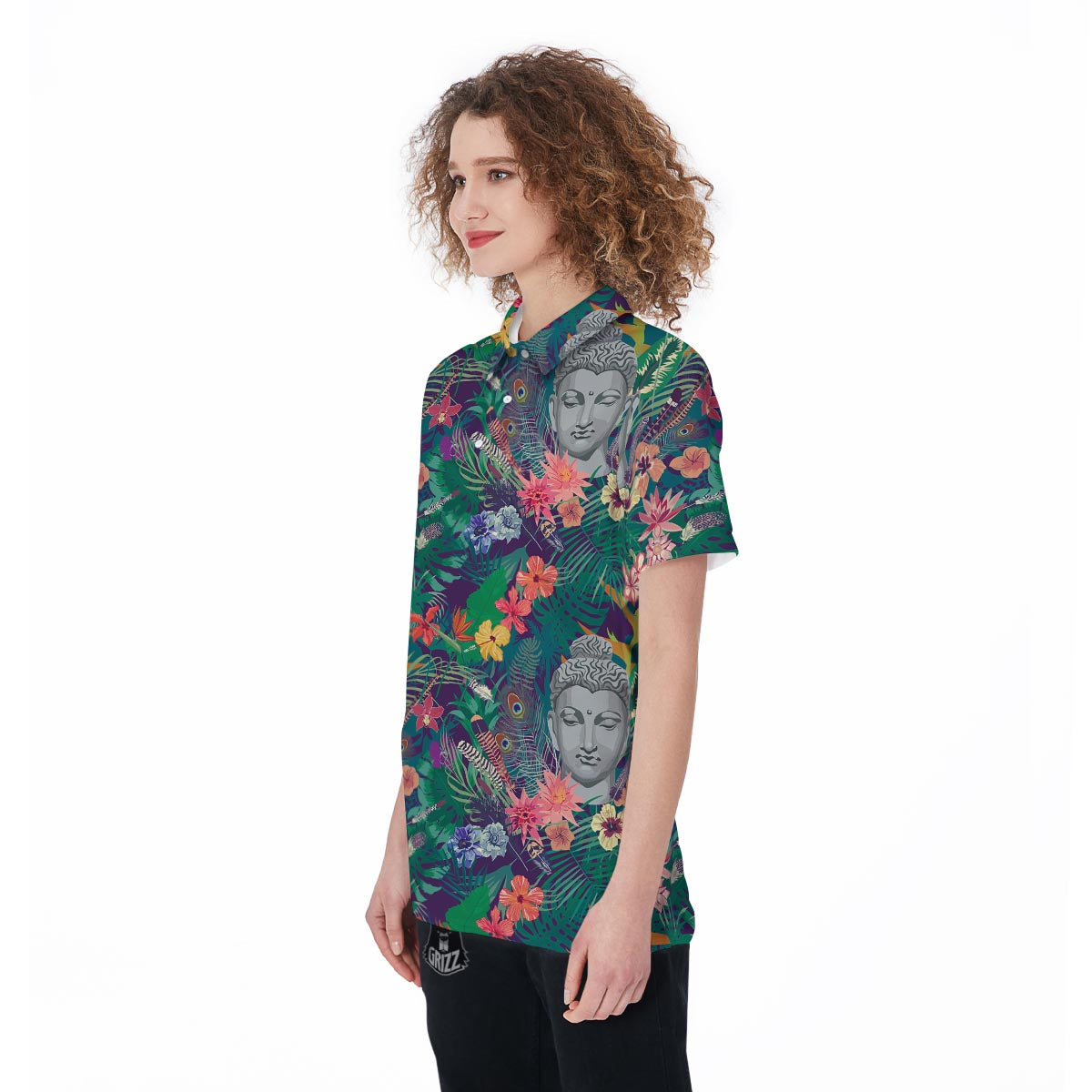Buddha Tropical Print Pattern Women's Golf Shirts-grizzshop