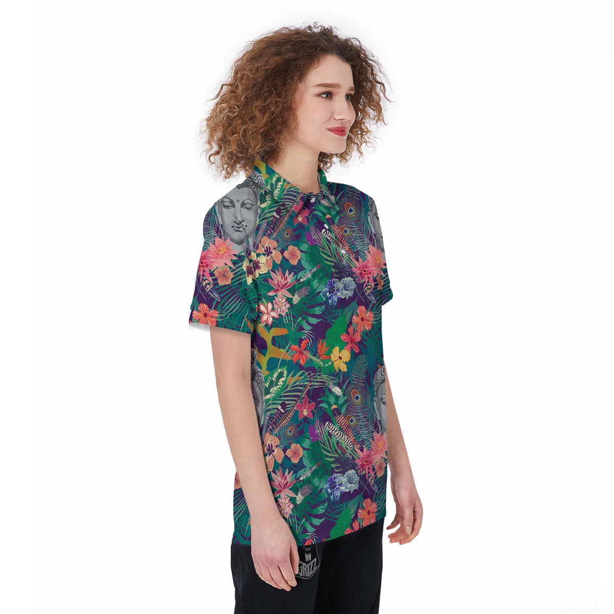 Buddha Tropical Print Pattern Women's Golf Shirts-grizzshop