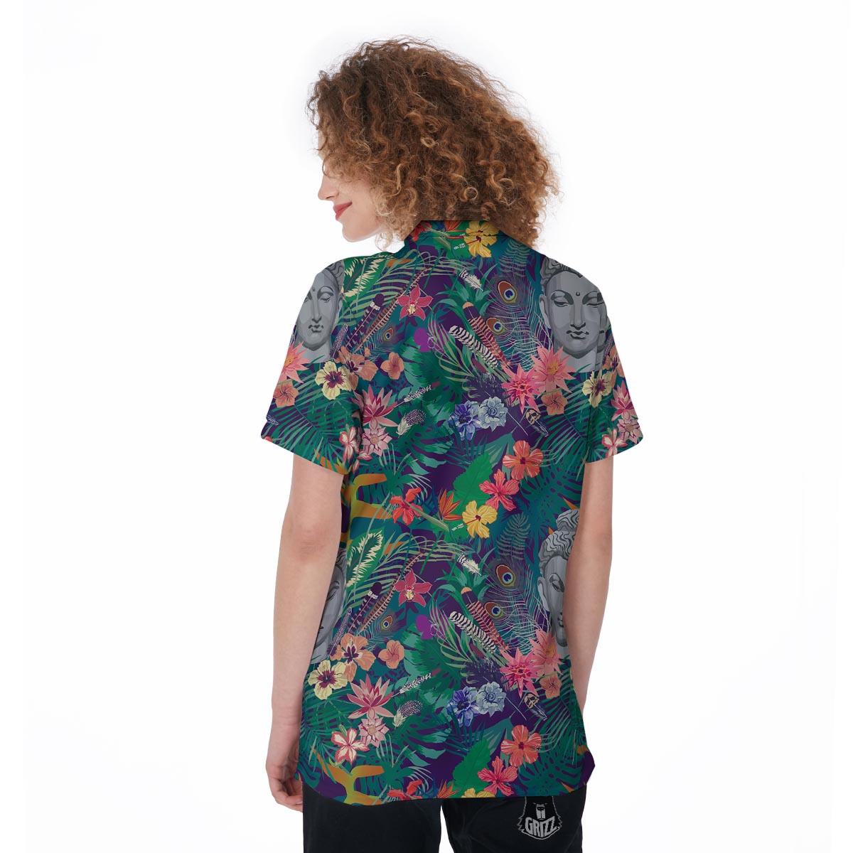 Buddha Tropical Print Pattern Women's Golf Shirts-grizzshop