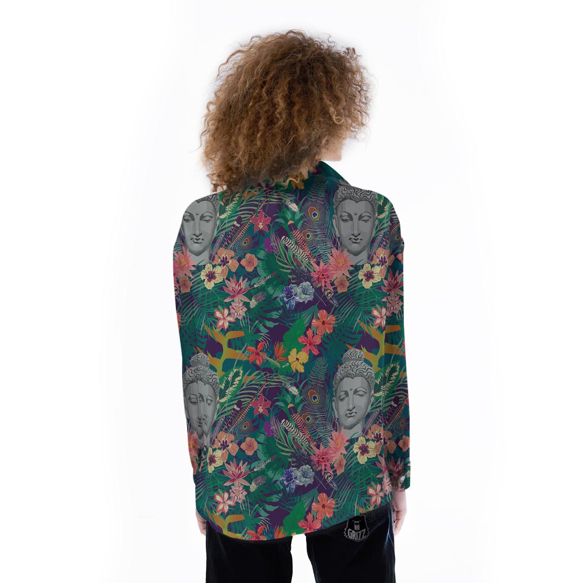 Buddha Tropical Print Pattern Women's Long Sleeve Shirts-grizzshop