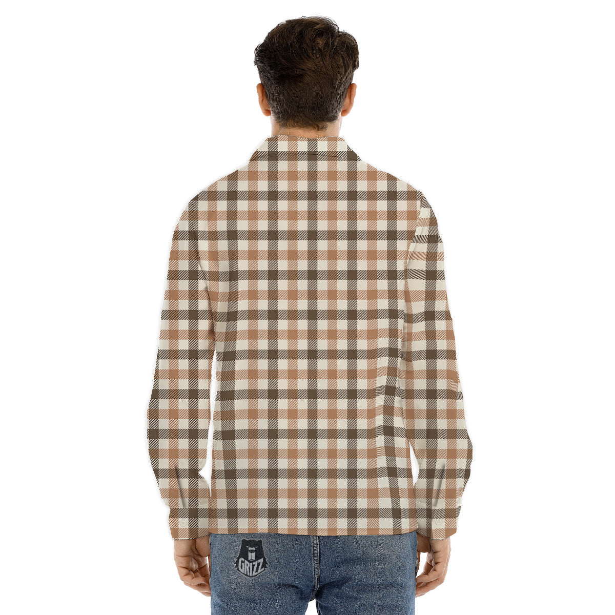 Buffalo Check Beige And Brown Print Men's Dress Shirts-grizzshop