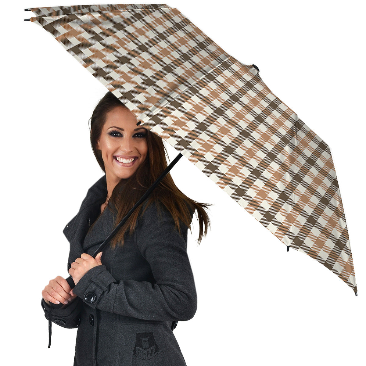Buffalo Check Beige And Brown Print Umbrella-grizzshop
