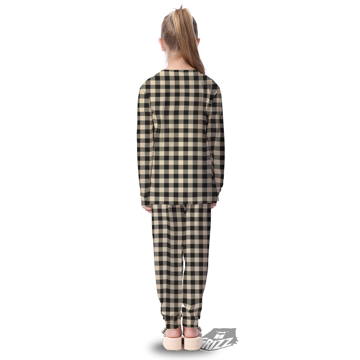 Buffalo Check Black And Beige Print Kid's Pajamas-grizzshop