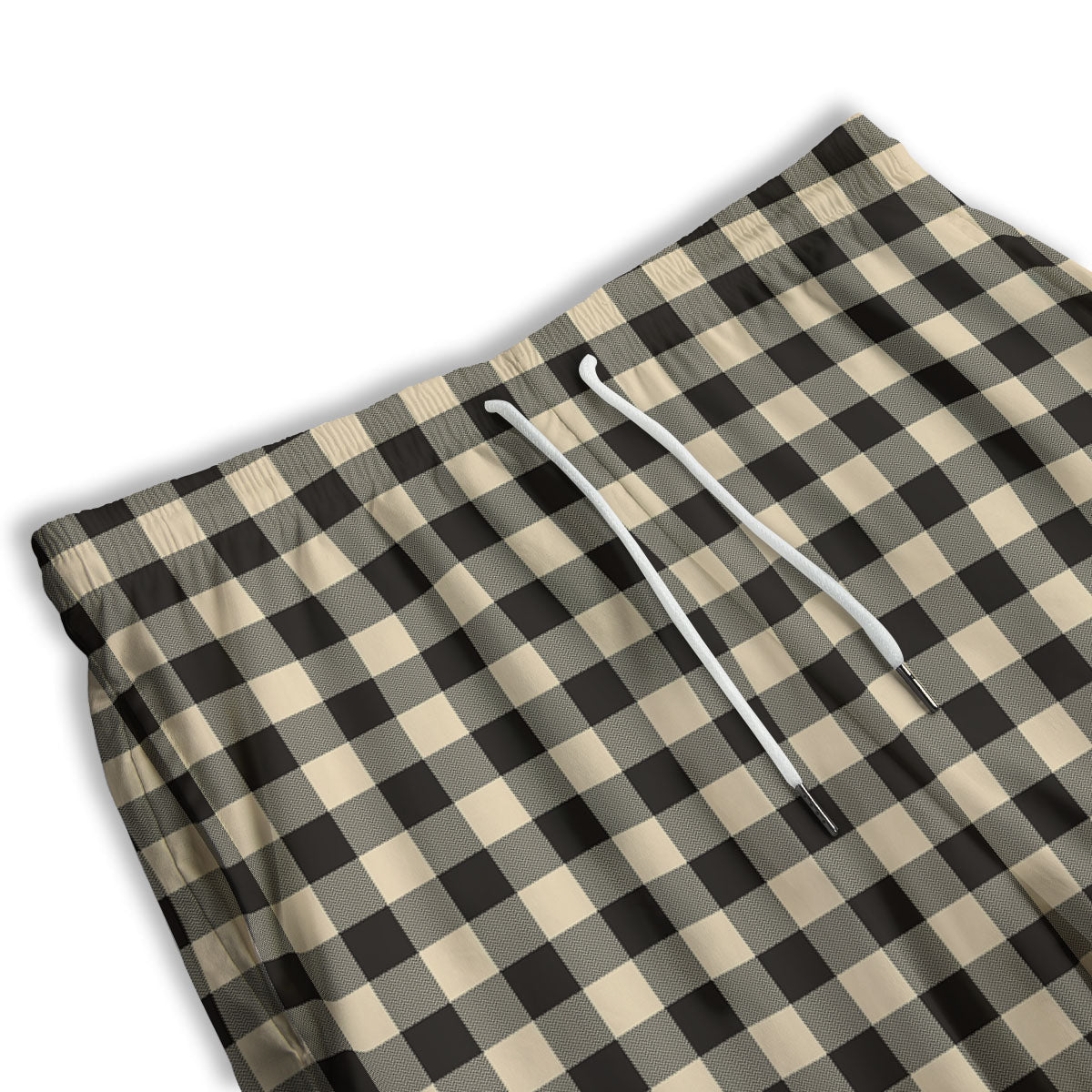 Buffalo Check Black And Beige Print Men's Athletic Shorts