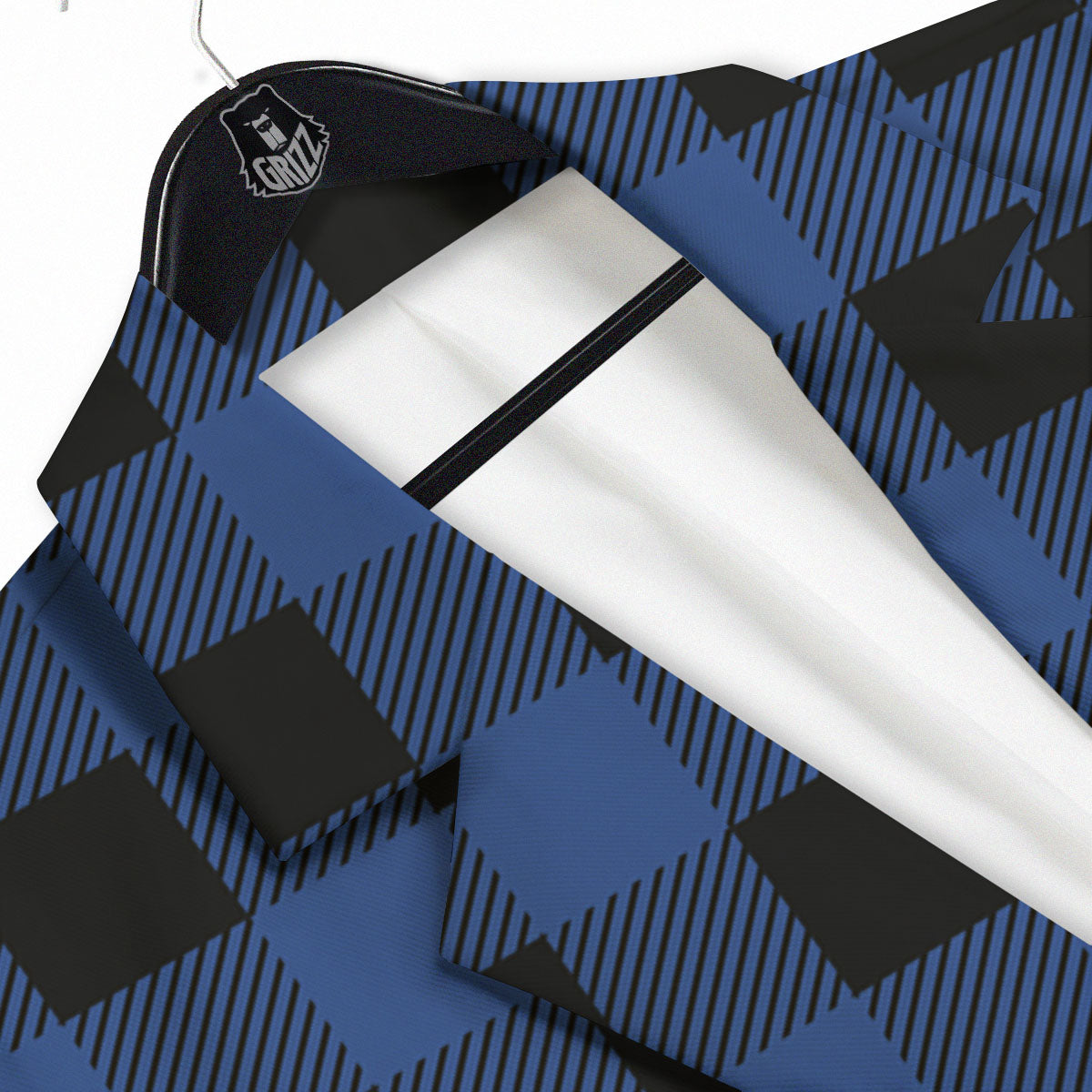 Buffalo Check Black And Blue Print Men's Sport Coat-grizzshop
